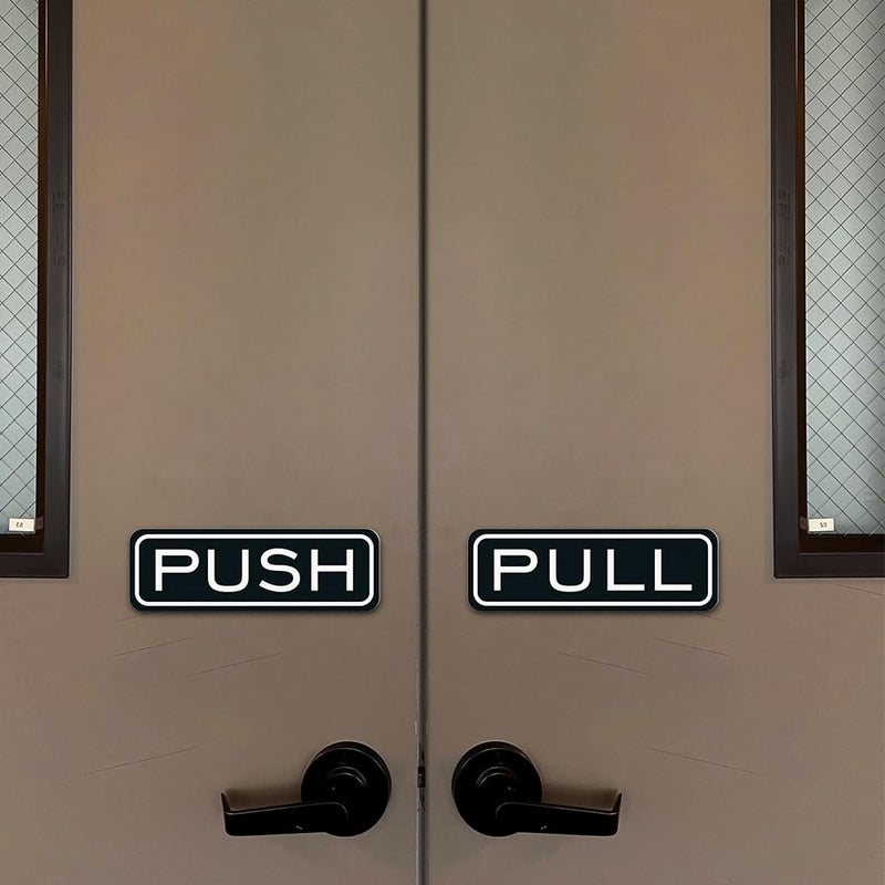 All Quality Classic Horizontal Push Pull Door Sign - Easy to Install | Durable Door Safety Signs (Brushed Silver) - Large (1 Set) - Image 2